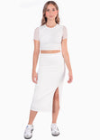 Blusa crop manga corta con malla en mangas color marfil para mujer - Flashy
