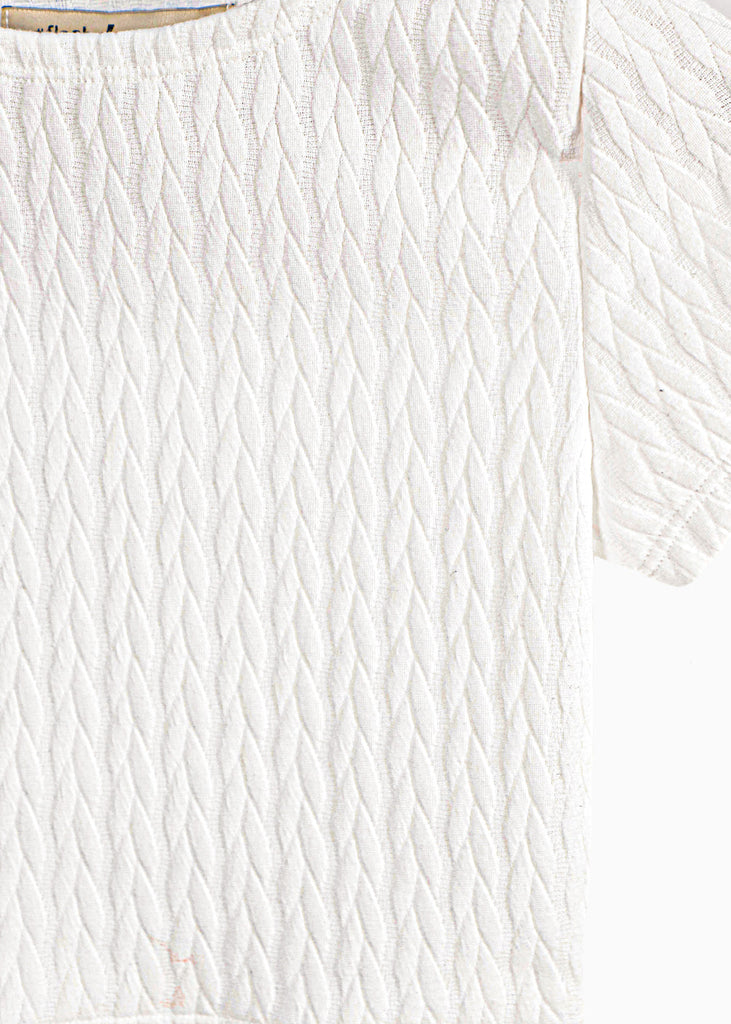 Blusa crop manga corta y tejida color beige para mujer - Flashy