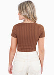 Blusa crop manga corta y tejida color café para mujer - Flashy