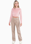 Blusa crop manga larga con abertura y anudado en espalda color rosado para mujer - Flashy