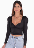 Blusa crop manga larga con escote cuadrado para mujer - Flashy