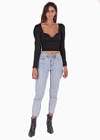 Blusa crop manga larga con escote cuadrado para mujer - Flashy