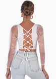 Blusa crop manga larga con mangas de organza color blanco para mujer - Flashy