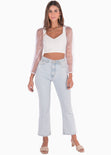 Blusa crop manga larga con mangas de organza color blanco para mujer - Flashy