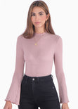 Blusa cuello alto manga larga color morado, rosado para mujer - Flashy