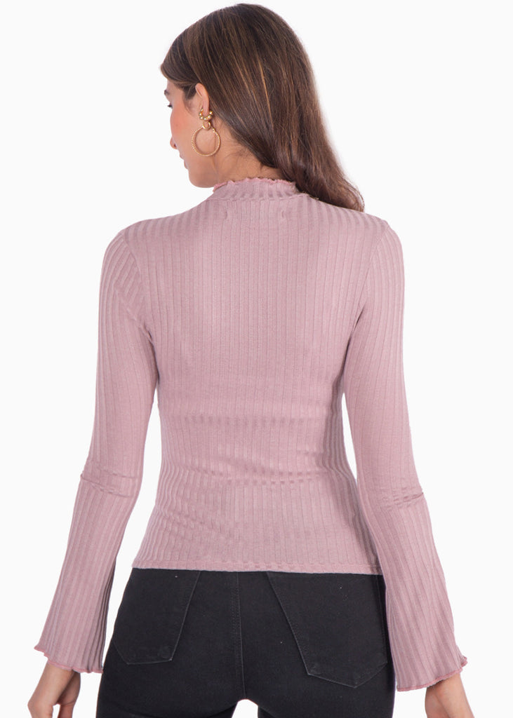 Blusa cuello alto manga larga color morado, rosado para mujer - Flashy