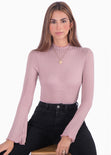Blusa cuello alto manga larga color morado, rosado para mujer - Flashy