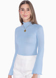 Blusa cuello alto manga larga color azul para mujer - Flashy