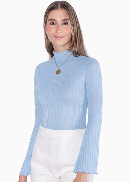 Blusa cuello alto manga larga color azul para mujer - Flashy