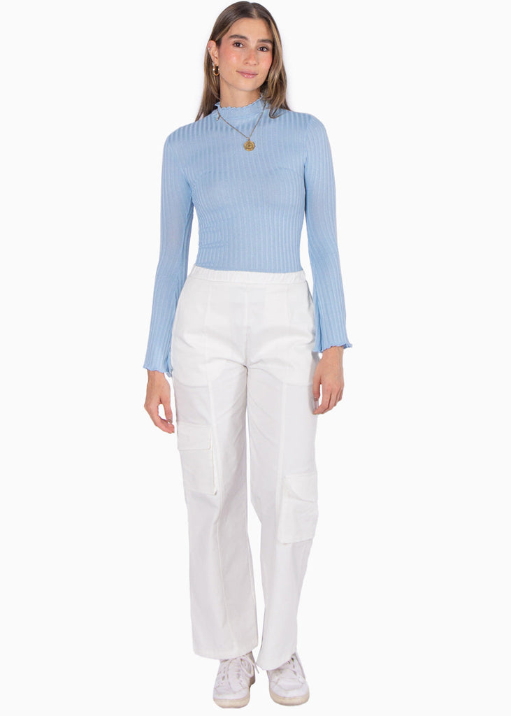 Blusa cuello alto manga larga color azul para mujer - Flashy