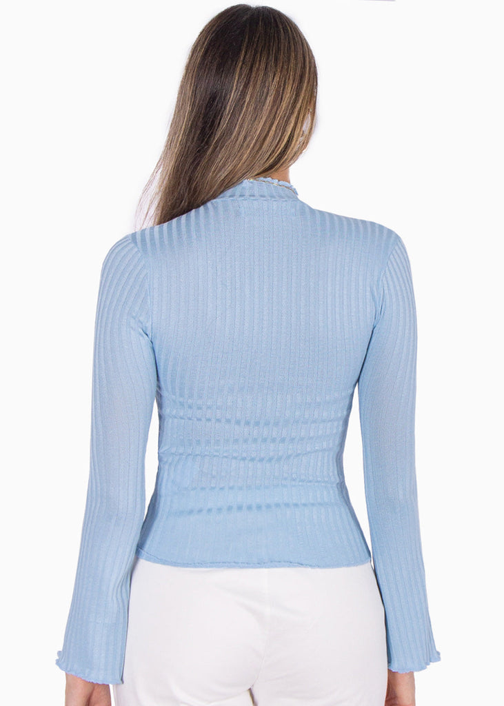 Blusa cuello alto manga larga color azul para mujer - Flashy