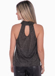 Blusa cuello en halter con tela brillante color negro para mujer - Flashy