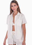 Blusa de botones manga corta color marfil, blanco para mujer - Flashy