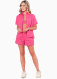 Blusa de botones manga corta color fucsia, rosado para mujer - Flashy