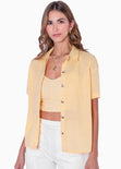 Blusa de botones manga corta color amarillo para mujer - Flashy