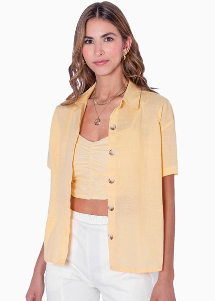 Blusa de botones manga corta color amarillo para mujer - Flashy