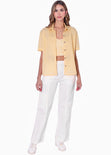 Blusa de botones manga corta color amarillo para mujer - Flashy