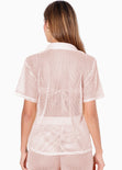 Blusa de botones manga corta y de malla color beige para mujer - Flashy