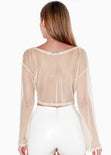 Blusa de malla manga larga con efecto brillo color beige para mujer - Flashy