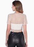 Blusa de malla con top bandeau interno color blanco, marfil para mujer - Flashy