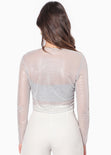 Blusa de malla manga larga con top bandeau interno color plateado para mujer - Flashy