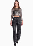Blusa de malla manga larga con top bandeau interno color negro para mujer - Flashy