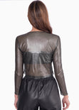 Blusa de malla manga larga con top bandeau interno color negro para mujer - Flashy