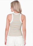 Blusa de rayas sin mangas con cuello halter color beige para mujer - Flashy