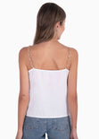 Blusa de tiras con cadenas y frente cruzado color blanco para mujer - Flashy