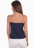 Blusa de tiras con cadenas y frente cruzado color azul para mujer - Flashy