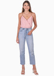 Blusa de tiras con cadenas y frente cruzado color rosado para mujer - Flashy