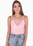 Blusa de tiras con encaje en escote para mujer - Flashy