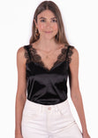 Blusa de tiras con encaje color negro para mujer - Flashy