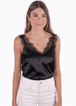 Blusa de tiras con encaje color negro para mujer - Flashy