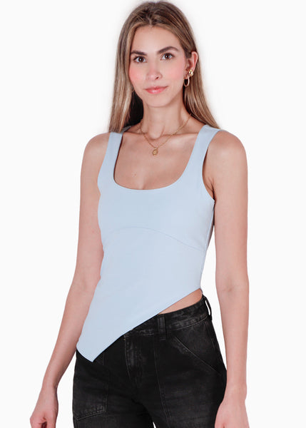 Blusa de tiras con escote cuadrado y ruedo asimétrico color azul para mujer - Flashy