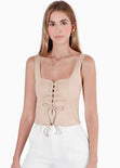 Blusa de tiras con ojaletes y tipo gamuza - KARENINA.MARFIL