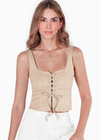 Blusa de tiras con ojaletes y tipo gamuza - KARENINA.MARFIL