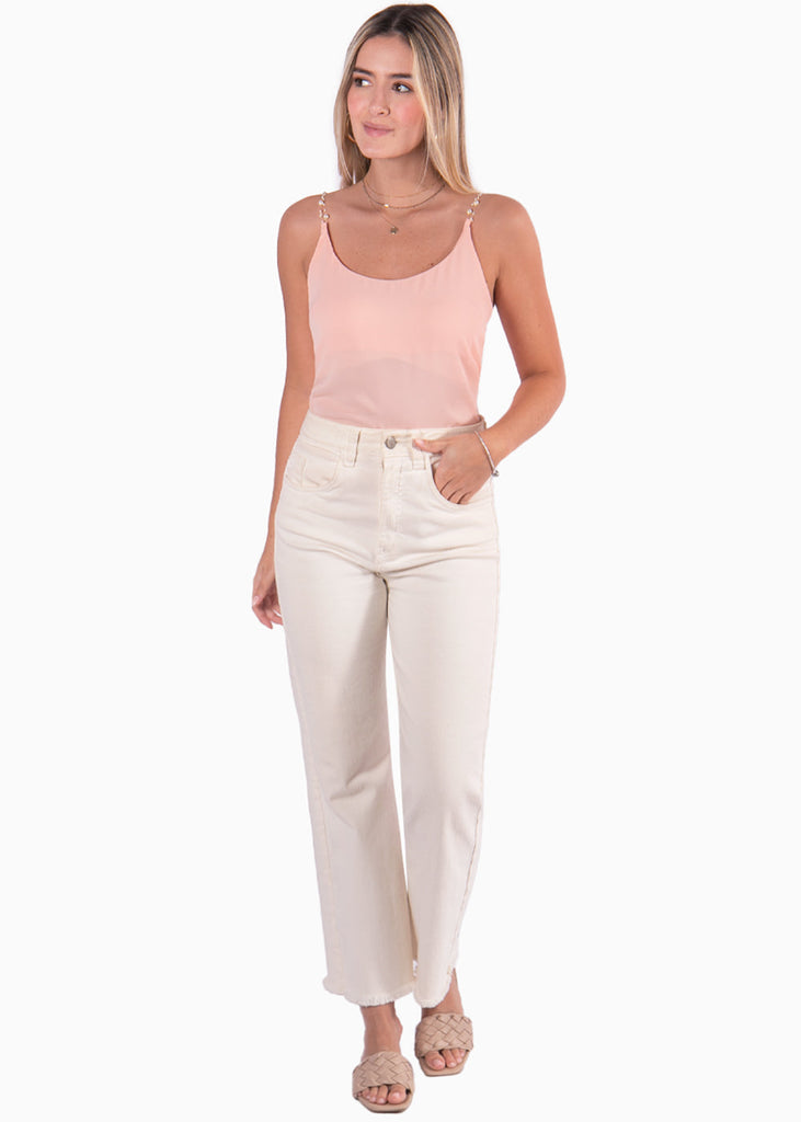 Blusa de tiras con perlas color rosado para mujer - Flashy
