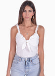 Blusa de tiras con ruche y escote anudado color blanco para mujer - Flashy