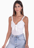 Blusa de tiras con ruche y escote anudado color blanco para mujer - Flashy