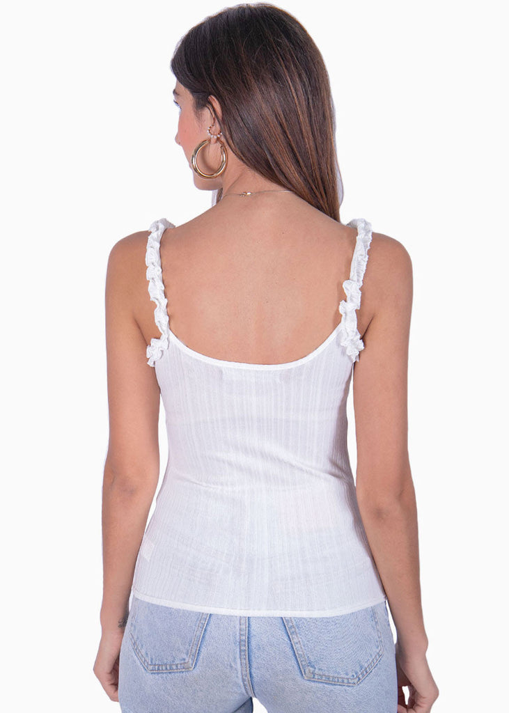 Blusa de tiras con ruche y escote anudado color blanco para mujer - Flashy