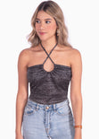 Blusa de tiras cruzadas en escote color gris para mujer - Flashy