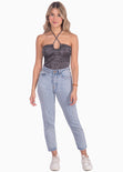 Blusa de tiras cruzadas en escote color gris para mujer - Flashy