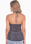 Blusa de tiras cruzadas en escote color gris para mujer - Flashy