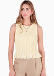 Blusa de tiras en nido de abeja - BANANO.AMARILLO