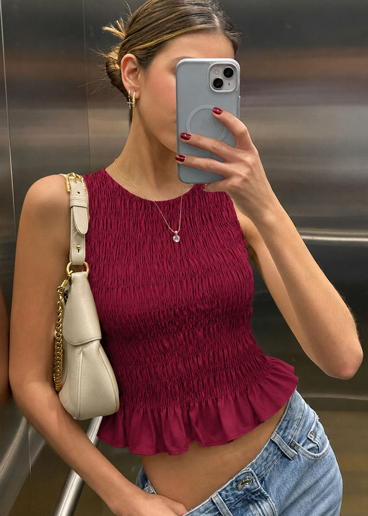 Blusa de tiras en nido de abeja - BANANO.ROJO