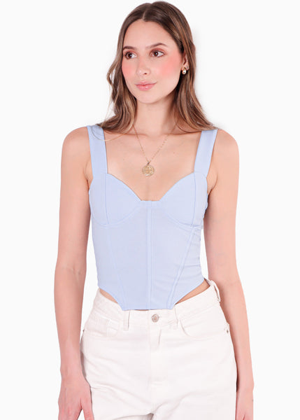 Blusa de tiras tipo corset color azul para mujer - Flashy