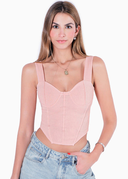 Blusa de tiras tipo corset color rosado para mujer - Flashy