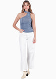 Blusa de un solo hombro con pañoleta color azul para mujer - Flashy