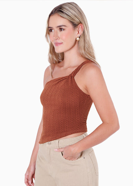 Blusa de un solo hombro color café para mujer - Flashy